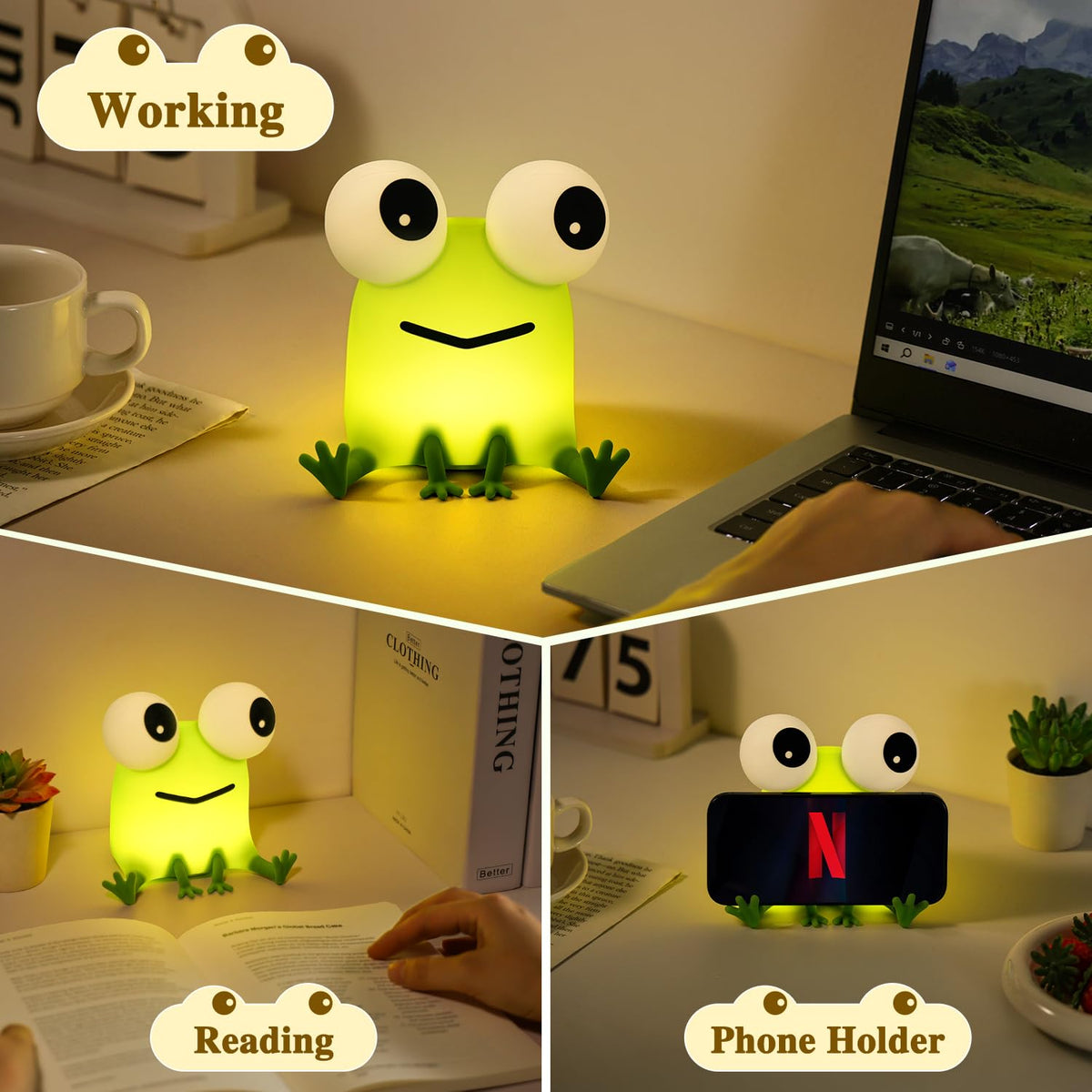 Big-Eyed Frog Lamp Funny Gifts, 3 Dimming+Silicone Random Stuff, Touch+Timer+Rechargeable Night Light, Unique Cool Lamp Weird Stuff Cool Things, Cute Gag Gifts Frog Gifts for Kids, Teens, Adults