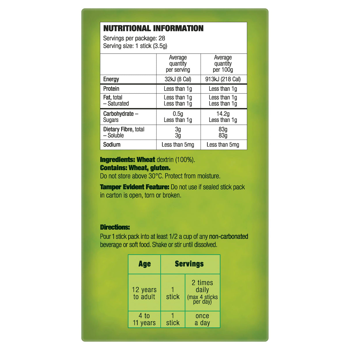 Benefiber Natural Fibre Supplement On-The-Go Stick 28 Pack