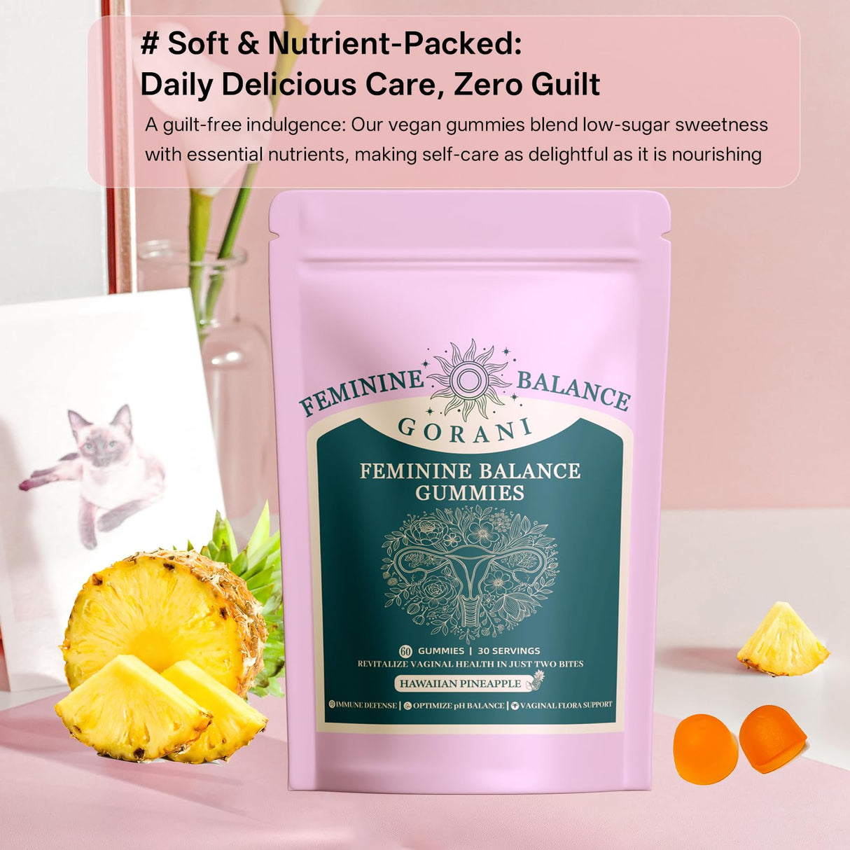 Gorani Feminine Balance Gummies – Probiotic Support for Women’s Intimate Health, Premium Balance Gummies, pH Balance & Immune Boost – Vegan & Low Sugar