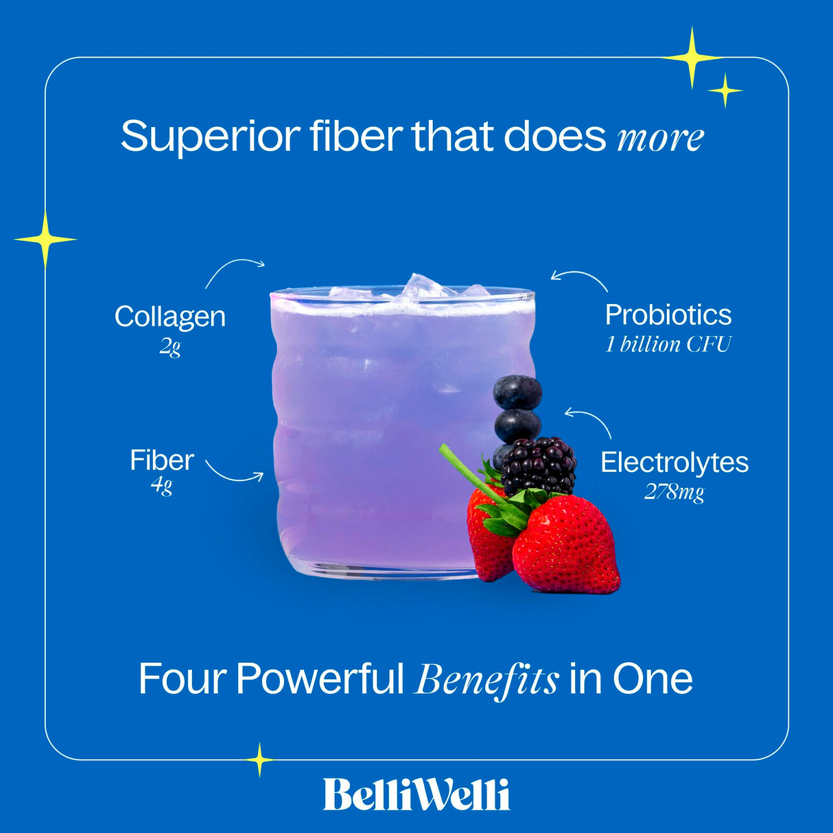 Belli Welli Fiber Supplement for Women & Men – Premium Daily Fiber Powder from Organic Acacia with Added Collagen, Electrolytes & Probiotics – No Bloat, Constipation & Gut Health Support (Wild Berry)