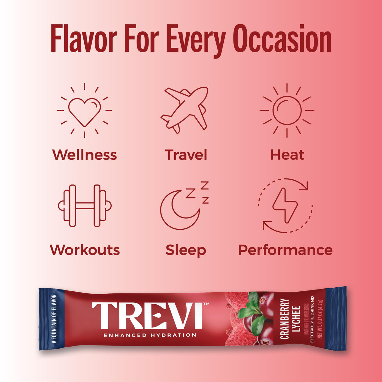 TREVI™ Sugar Free Electrolytes - Drink Mix Hydration Powder Packets - 28 Count - Cranberry Lychee