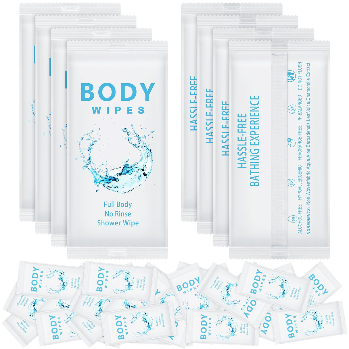 Treela 300 Pcs Bulk Large Body Wipes Individually Wrapped Big Bath Wipes for Adults Bathing No Rinse Shower Bulk Deodorant for Homeless Hygiene Personal Cleansing for Travel Gym(7.09" X 9.84",White)