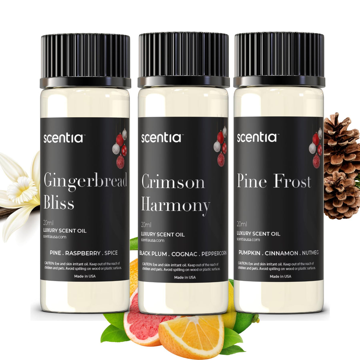 Christmas Fragrance Oil Set – Winter Essential Oils for Diffusers & Candle Making – Pine Frost, Gingerbread Bliss & Crimson Harmony – Holiday Gift Set – Made in USA – 3×20ml (2.03 fl oz)
