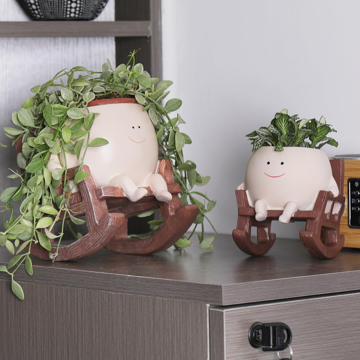 Camotank Smiley Face Rocking Chair Planters Flower Pots for Plants Funny Succulents Plant Live Cute Resin Head Planter for Indoor Outdoor Plants Gift Ideas for Mother and Christmas (Large)