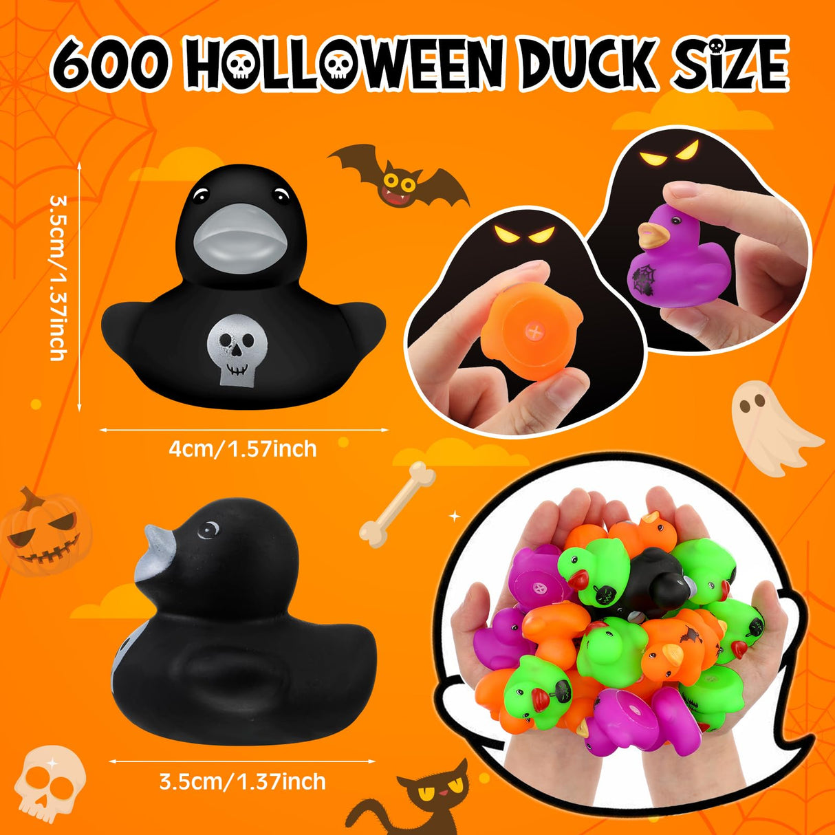 Junkin 100 Pcs Halloween Rubber Ducks Bulk Mini Rubber Ducks Small Duck in Bulk Gift for Halloweens Party Favors Toys (Halloween Duck)