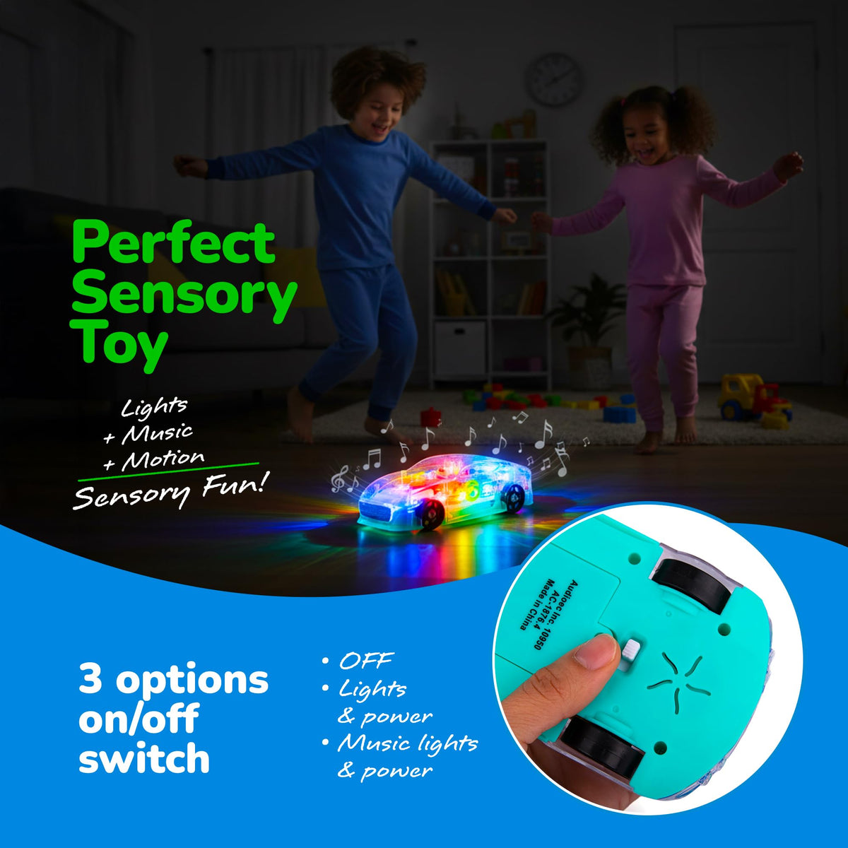 ArtCreativity Light-Up Transparent Sensory Car Toy, Bump-and-Go, Ages 3+