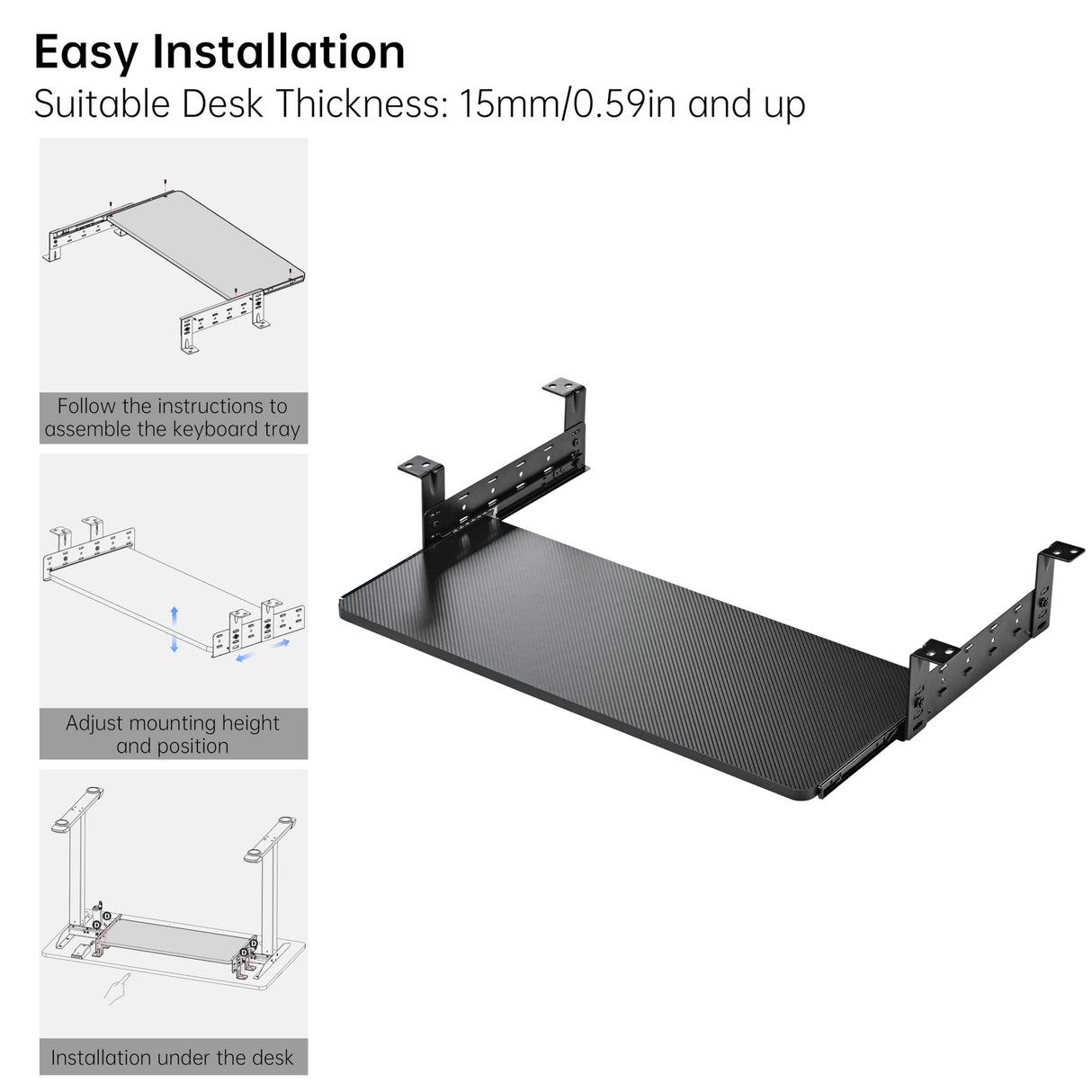 EUREKA ERGONOMIC Adjustable Keyboard Tray Under Desk, 28x11 Inch Large Slide Out Keyboard & Mouse Platform Tray, Wooden Pull Out Computer Keyboard Drawer for Typing Home Office Desk, Black