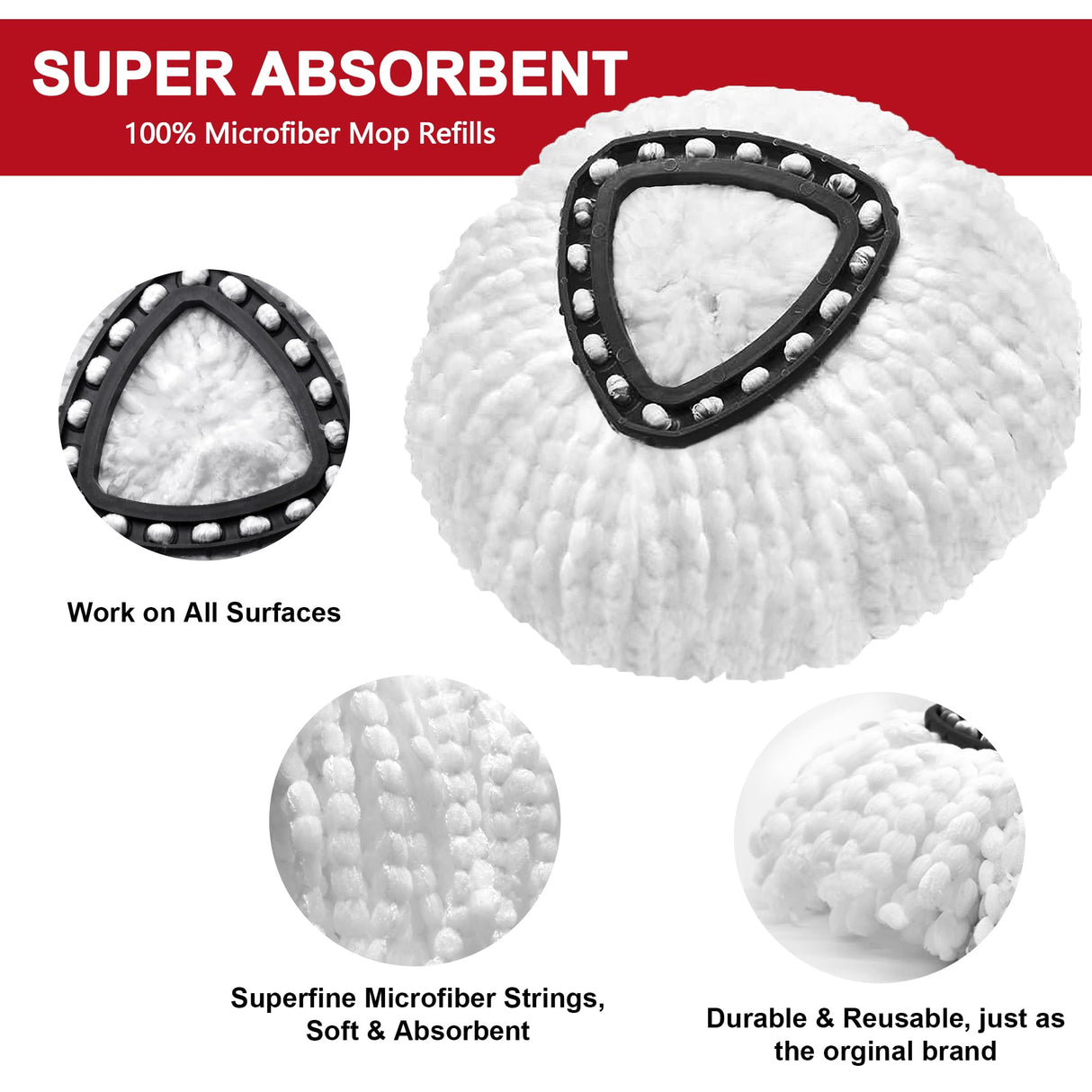 O-Ceda Easy Wrin Spin Mop Replacement - 8 Pack Microfiber Spin Mop Heads, Easy Cleaning Refills