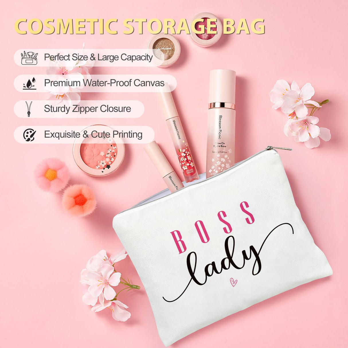 Boss Lady Gifts for Women, Best Boss Gift with Grocery Canvas Tote Bag, Funny Boss Christmas Box for Women, Cool Basket for Bosses Female, Office Appreciation Gifts for Birthday Boss's Day Pink