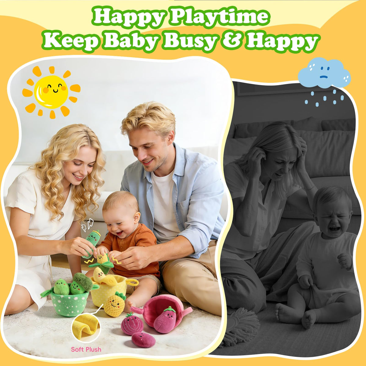 SAIMAND Baby Toys 6-12 Months,16PCS Montessori Plush Sensory Play Food Gift