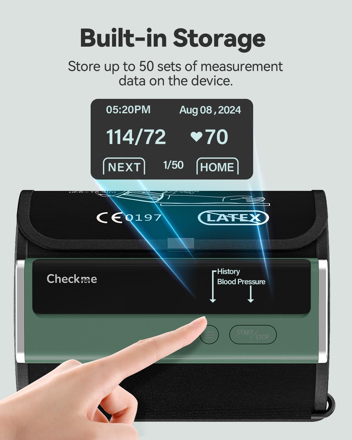 Checkme Blood Pressure Monitor for Home Use - Upper Arm Cuff, Bluetooth BP Machine, Accurate Readings in 30 sec, App Enabled for iOS & Android, Stores 50 BP Readings, FSA/HSA Eligible, Green