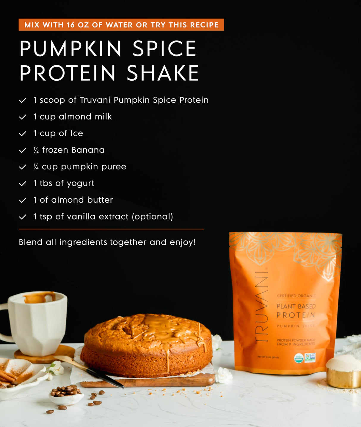 Truvani Vegan Pea Protein Powder | Pumpkin Spice | 20g Organic Plant Based Protein | 20 Servings | Keto | Gluten & Dairy Free | Low Carb | No Added Sugar