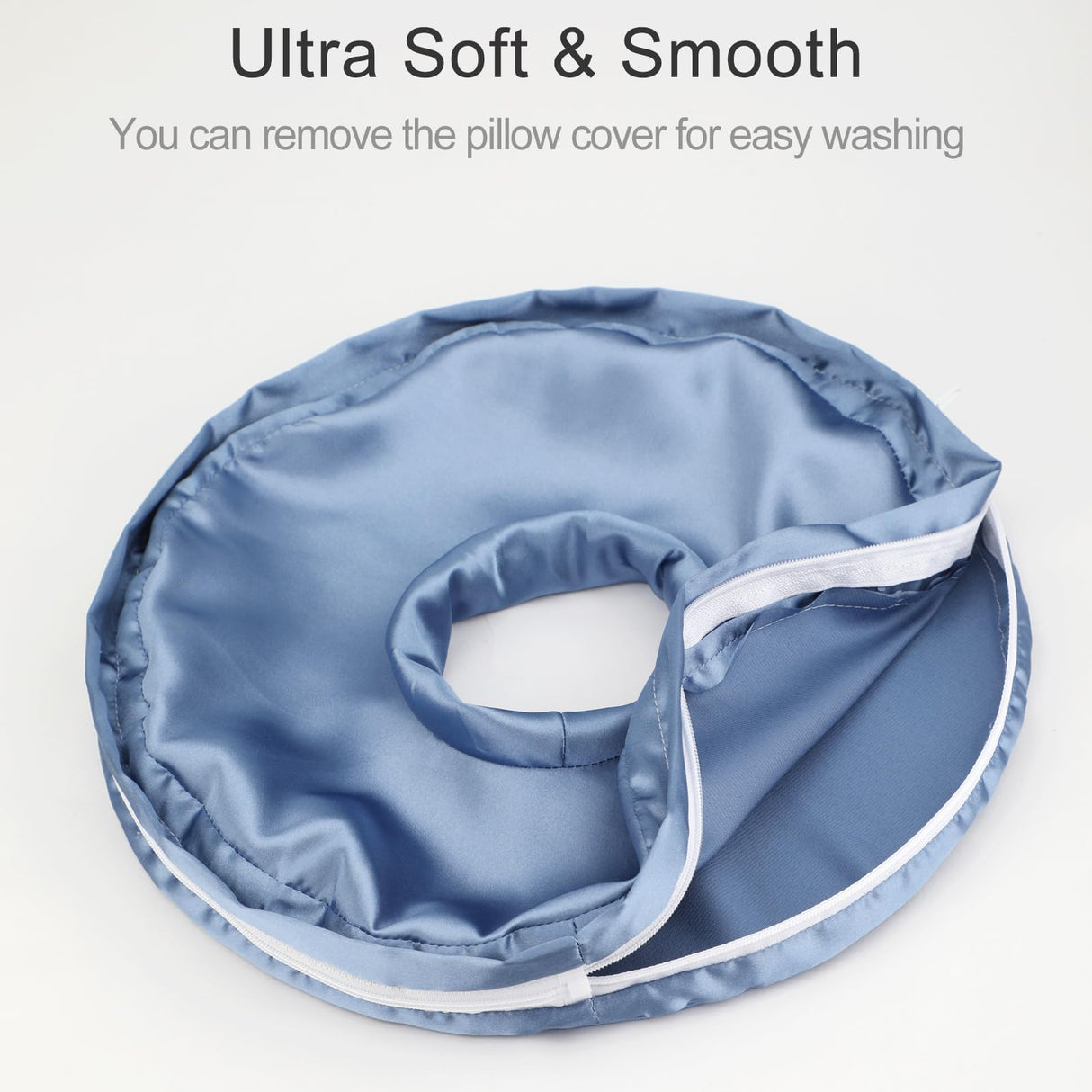 Washable Silky Satin Ear Piercing Pillow with Removable Pillowcase Smooth Cooling Donut Pillows Hole for Ear Pain Relief CNH Sleeping Pressure Sore Side Sleepers Ear Guard Protector, Haze Blue