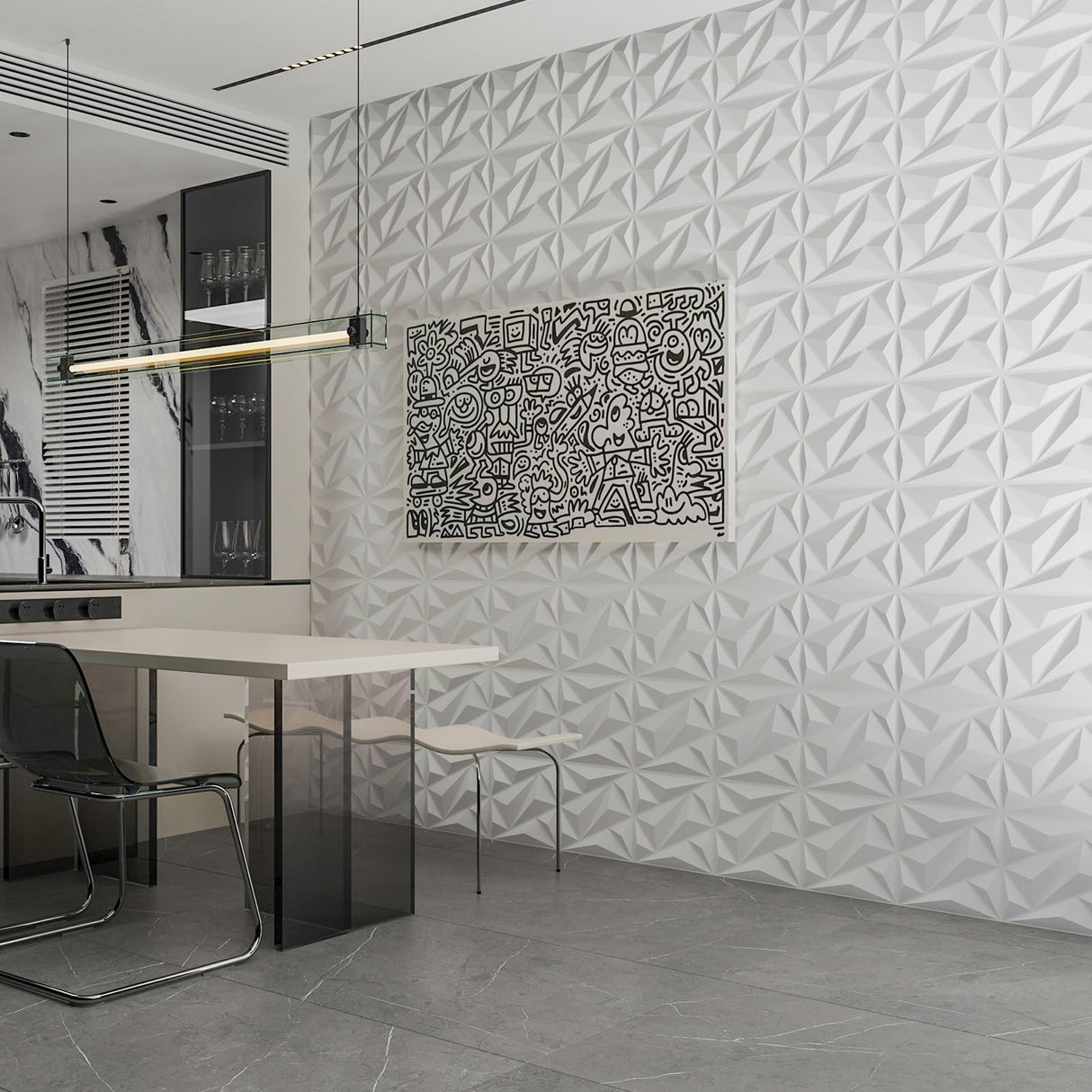 Art3dwallpanels 50 Pack 3D Wall Panel Diamond for Interior Wall Décor, PVC Flower Textured Wall Panels for Living Room Lobby Bedroom Hotel Office, White, 12''x12''