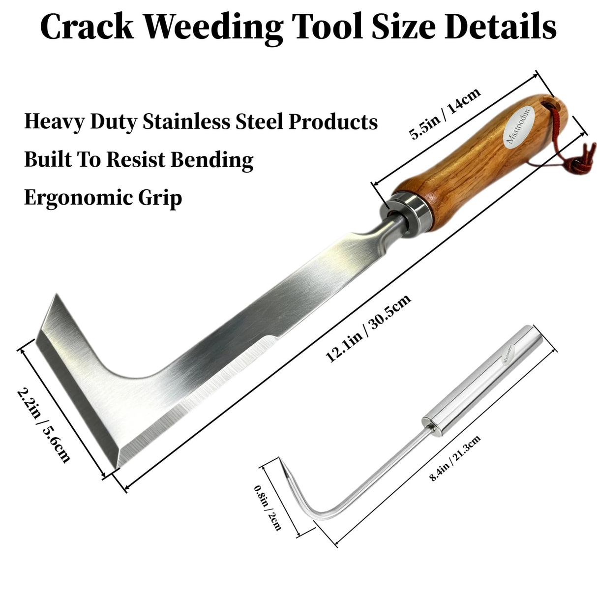 Msstoodun 2 Pack Crack Weeder Tool with Bonus Root Hook, Lightweight Manual Weeding Tool for Sidewalk Cracks, Patio, Driveway & Pavers, Ergonomic Weed Remover for Grass, Moss & Small Weeds