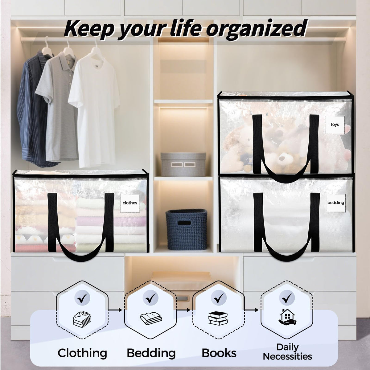 8 Pack Extra Large Clothes Storage Bins with Lids, Clear