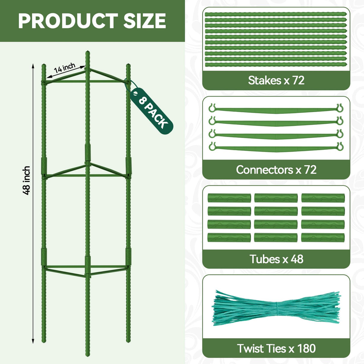 Halatool 8 Pack Tomato Cages for Garden, Up to 48in (4FT) Trellis