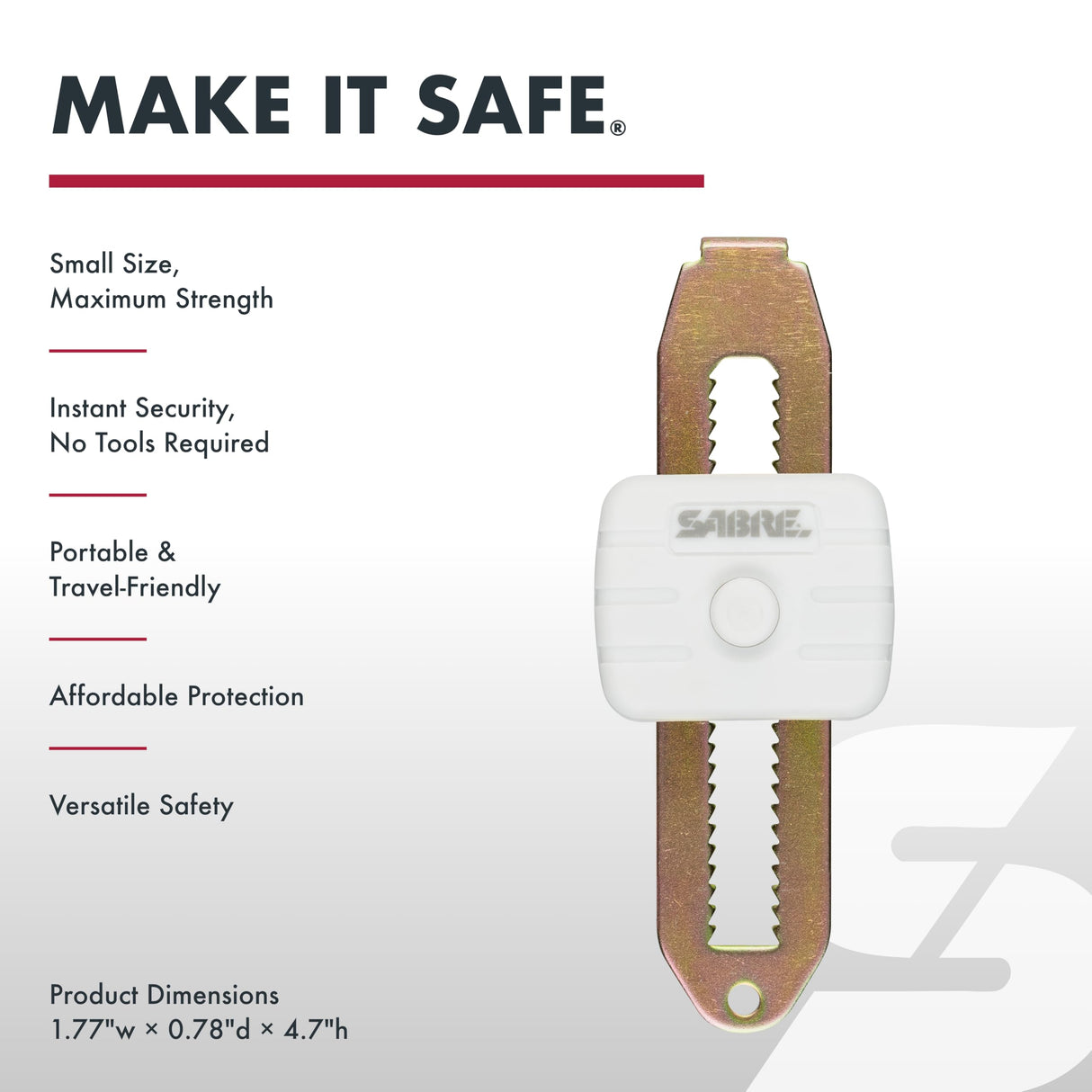 Sabre Compact Travel Door Lock, Portable Security Lock for Travel, Hotels, & Rentals, Withstands 650 lbs of Force, Installs in Seconds, No Tools Required, Lightweight & Small for Easy Carry