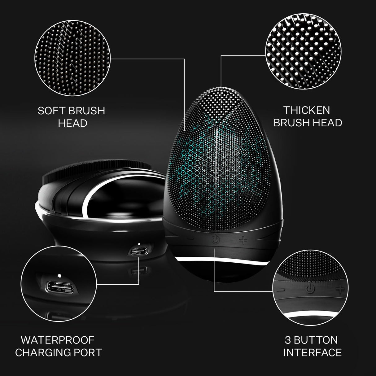douxds Flex™ Pro Vibrating Face Brush, Electric Face Scrubber, Face Scrubber for Men, Flex™ Face Brush, Men's Skin Care, Powerful Sonic Technology, Removes Dark Marks and Bumps, Acne Treatment