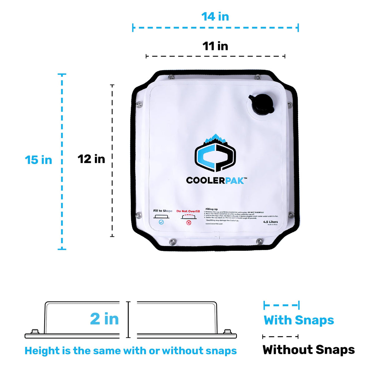 CoolerPak 10lb Refillable Reusable Ice Pack - Stainless Snaps - Cold for Days - Non-Toxic, Leakproof, Suitable for Potable Drinking Water & Cold Plunge - Built Tough, Roll Up for Easy Storage