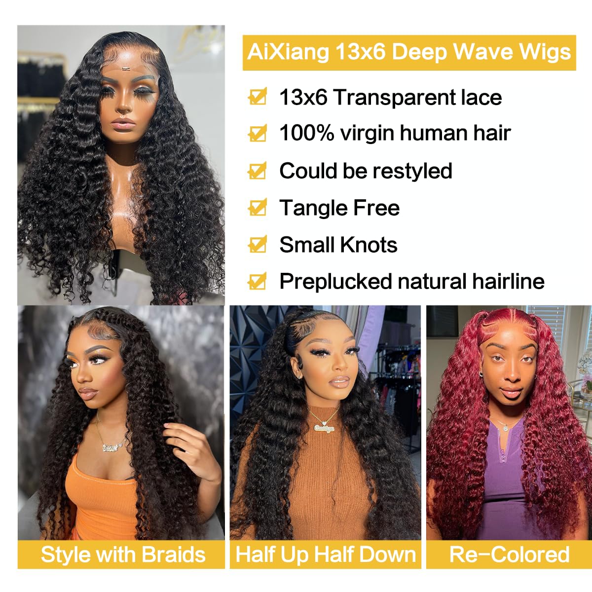 30 Inch Remy Human Hair Wig 13x6 Deep Wave Lace Front Wigs Human Hair 200 Density Deep Curly 13x6 Human Hair Wigs Lace Frontal Human Hair Pre Plucked Human Hair Wig for Women Curly Human Hair