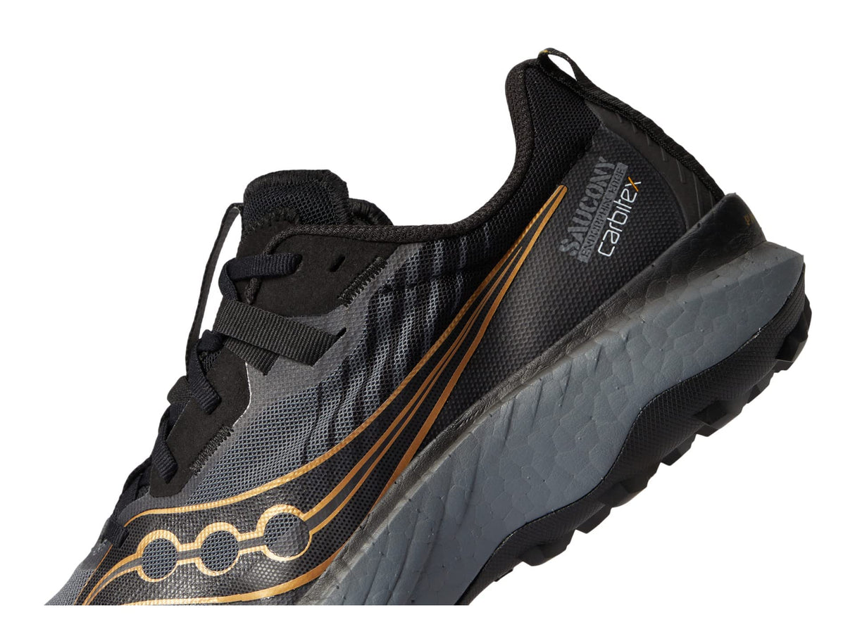 Saucony Men's Endorphin Edge Trail Running Shoe, Black/Goldstruck, 10