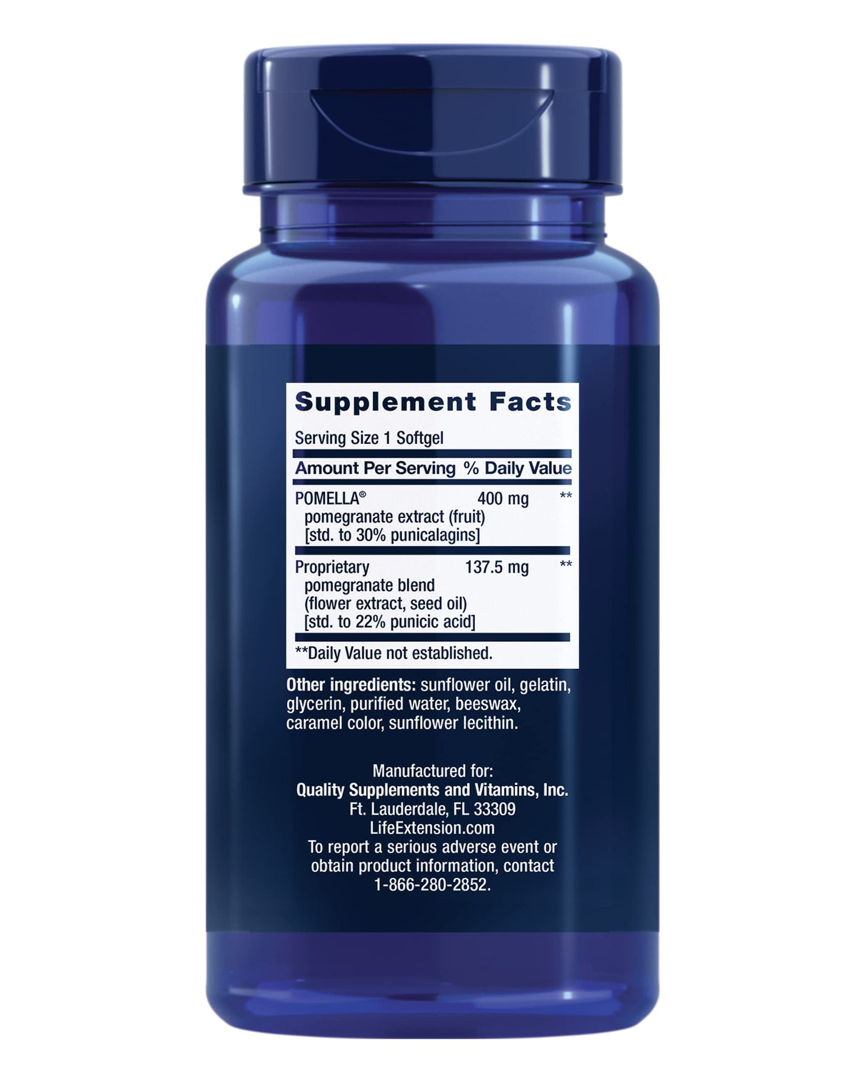 Life Extension Pomegranate Complete, Fruit Extract, Flower, Seed Oil Extract, Cardiovascular Health, antioxidant Support, superfood Supplement, Gluten Free, Non-GMO, 30 softgels