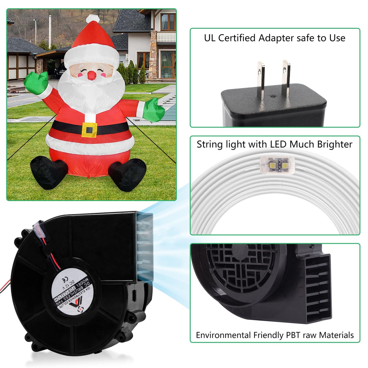 Set of 2 Inflatable Replacement Fan Blower 12V 1.2 A Mini Air Blower with 6 LEDs for Christmas Inflatables Costume,Inflatable Fan Blowers for Thanksgiving Yard Blow up 6FT Christmas Decorations