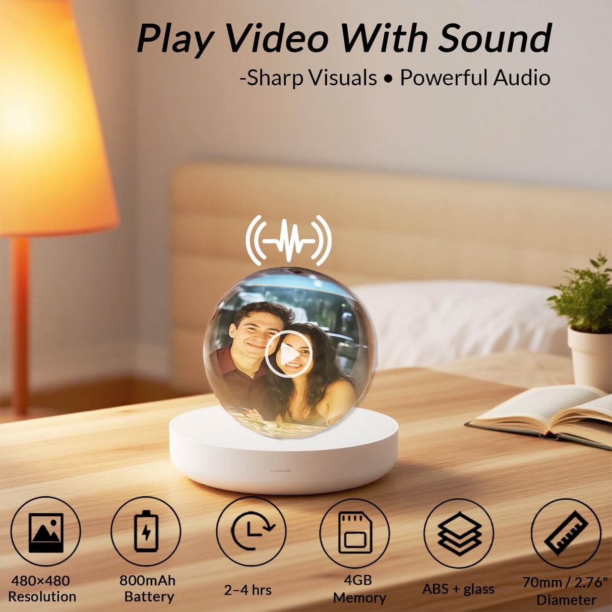 WINSD Memory Sphere Lamp 2.7" Crystal Ball Video Player Memory Orb Lamp Personalized Uploadable Videos & Photos Video Gift for Couples Friends Anniversary Birthday Christmas Gifts