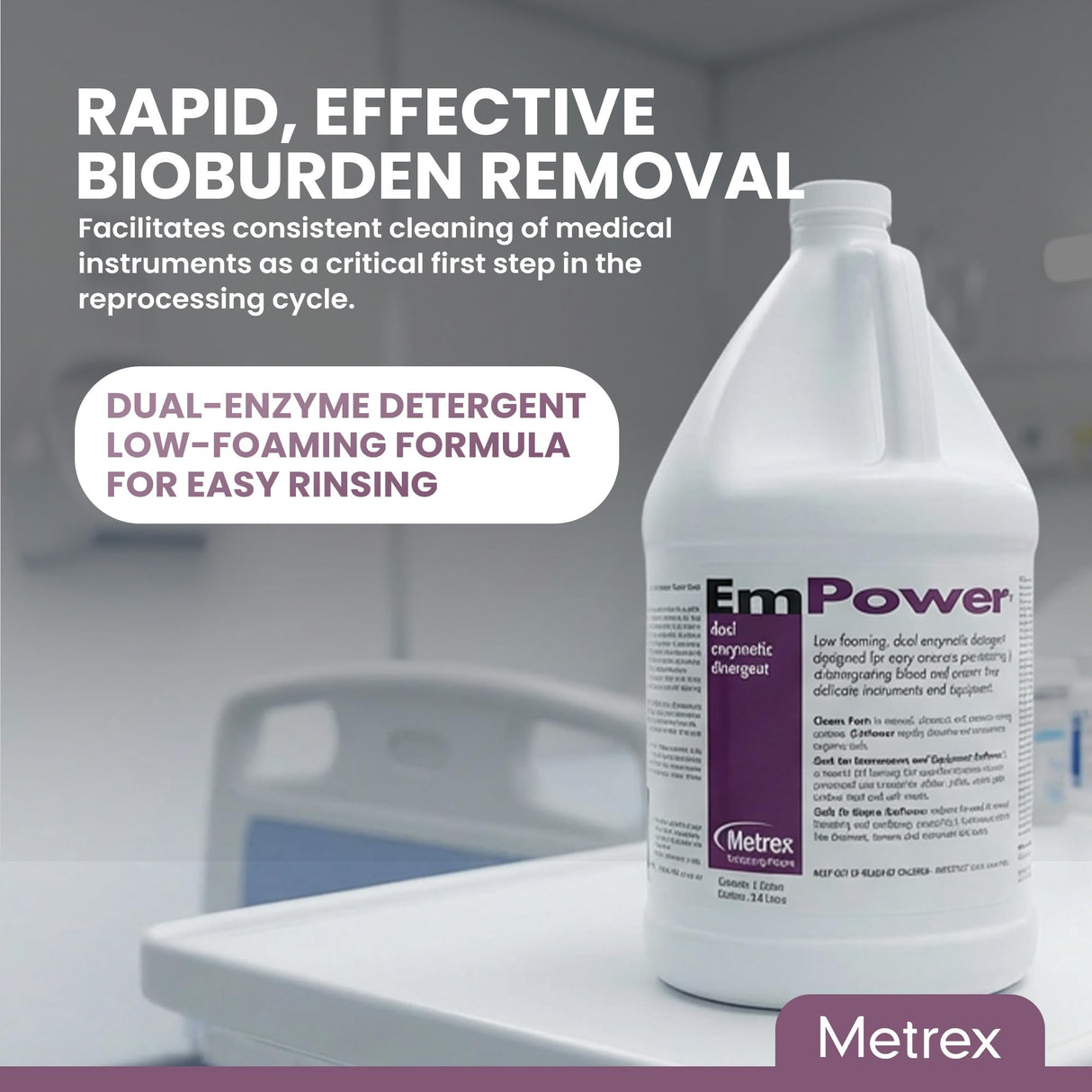 EmPower Dual-Enzymatic Detergent – Enzyme Cleaner for Medical Equipment & Surgical Tools, Low-Foaming Enzymatic Pre-Cleaner with Protease, Amylase & Lipase – Safe for Metal, Plastic & Glass (1 Gallon)