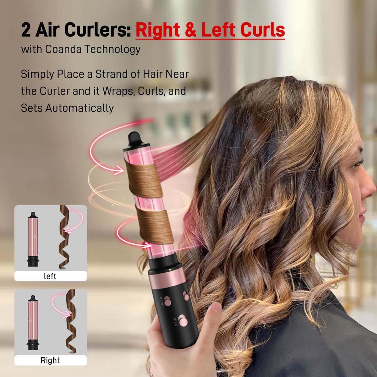 3 in 1 Air Styler with Travel Case - Ionic Hair Dryer & Air Wrap Curlers for Curling Drying, 1 Inch Curling Iron Barrel, Frizz-Free Blow Dryer No Heat Damage Fit for All Hair Types & Lengths