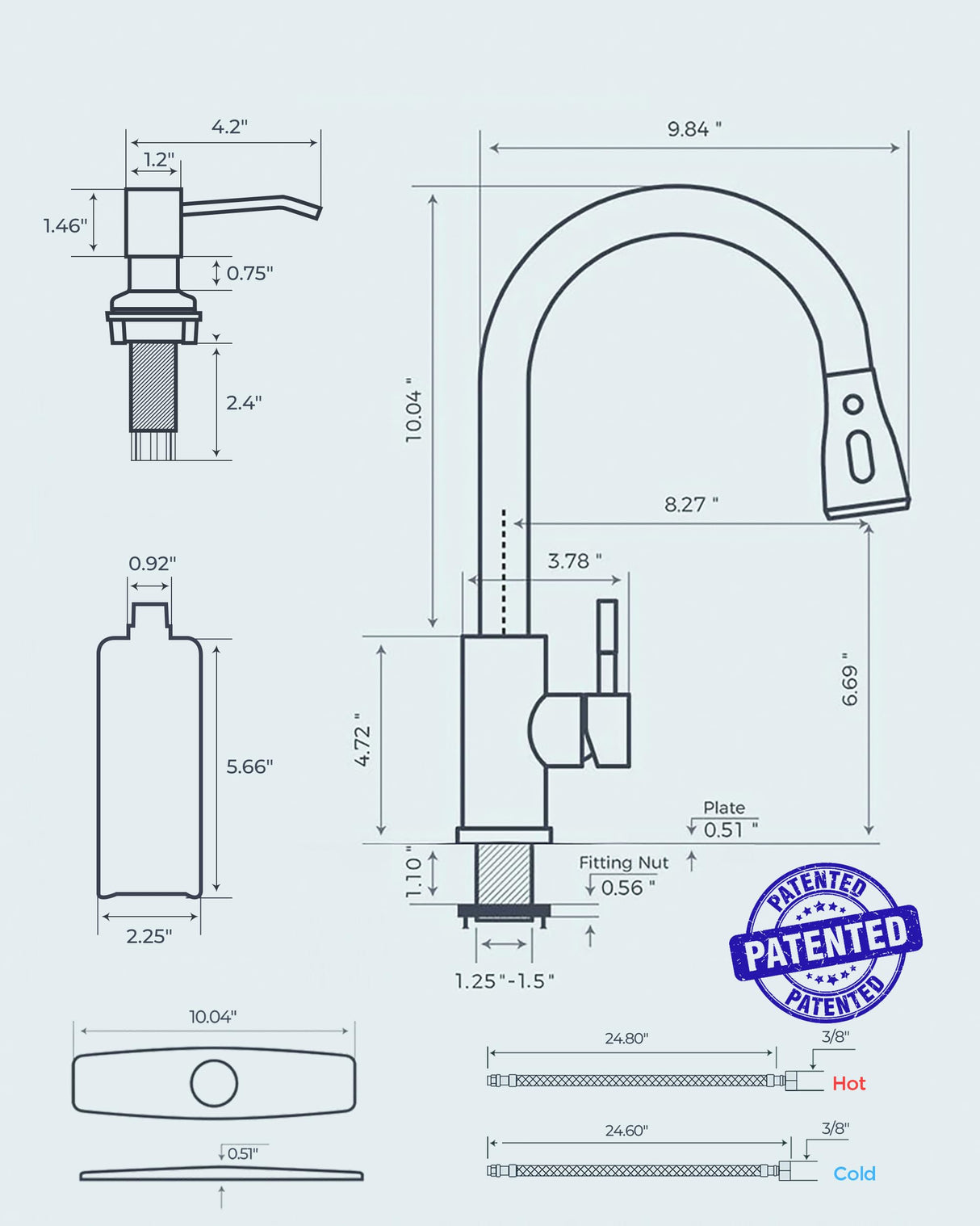 FORIOUS Kitchen Faucets with Soap Dispenser and Pull Down Sprayer, Brushed Nickel, Bar High Arc Single Handle Classic 3 Modes Stainless Steel Faucet for Kitchen Sink Farmhouse RV Laundry Camper