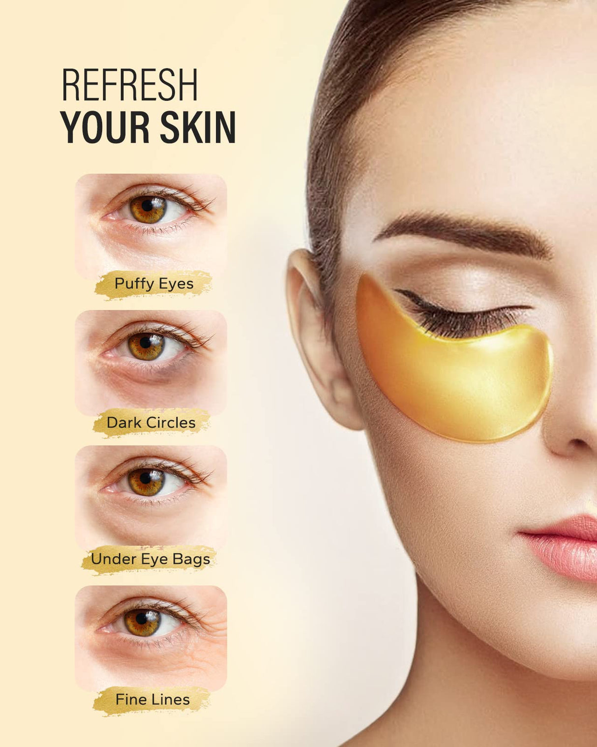 24k Gold Eye Patches (50 Pairs) & Eye Cream For Wrinkles, Eye Masks for Dark Circles and Puffiness, Peptides + Caffeine Anti Aging Cream Reduce Fine Lines and Puffiness