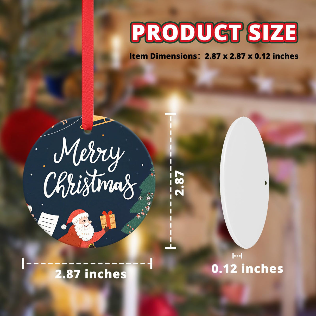 HTVRONT Sublimation Ornament Blanks 24PCS - Sublimation Christmas Ornament Blanks Ceramic Decorations - Baby Shower Decorations Sublimation Ceramic Ornaments Blanks with Red Strings (2.87in)
