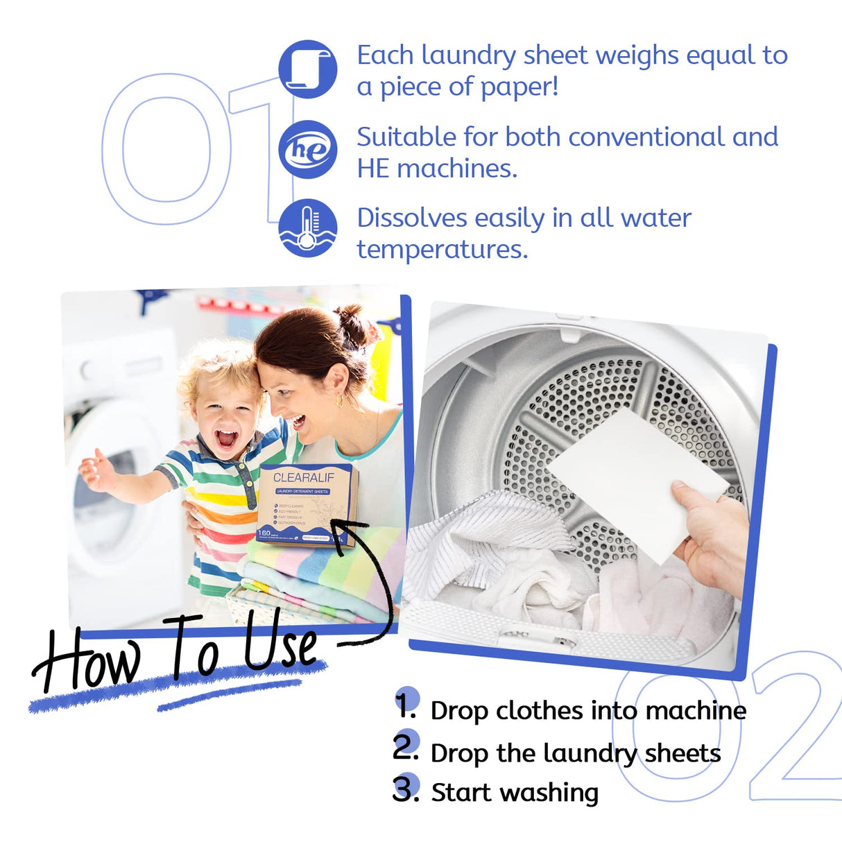 Laundry Detergent Sheets Up to 320 Loads, Fresh Linen - Great For Travel,Apartments, Dorms,CLEARALIF Laundry Detergent Strips Eco Friendly & Hypoallergenic (80 Sheets, Pack of 2)