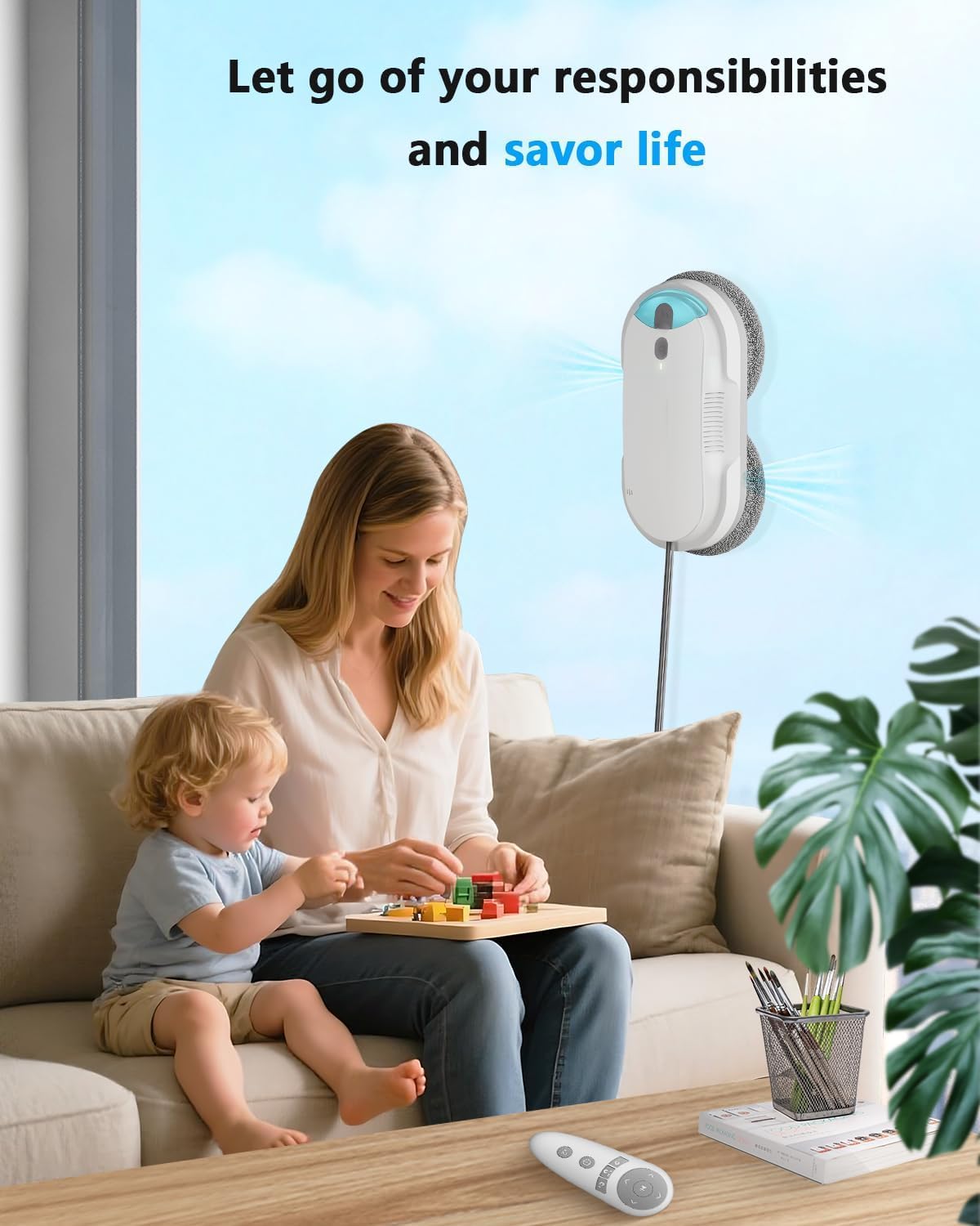 HIXZAP Window Cleaning Robot - Double Helix 4800-6400Pa Suction, Dual Ultrasonic Spray, 85ml Tank, Edge Detection, Anti-Drop, 3 Cleaning Modes for Streak-Free Glas (White)