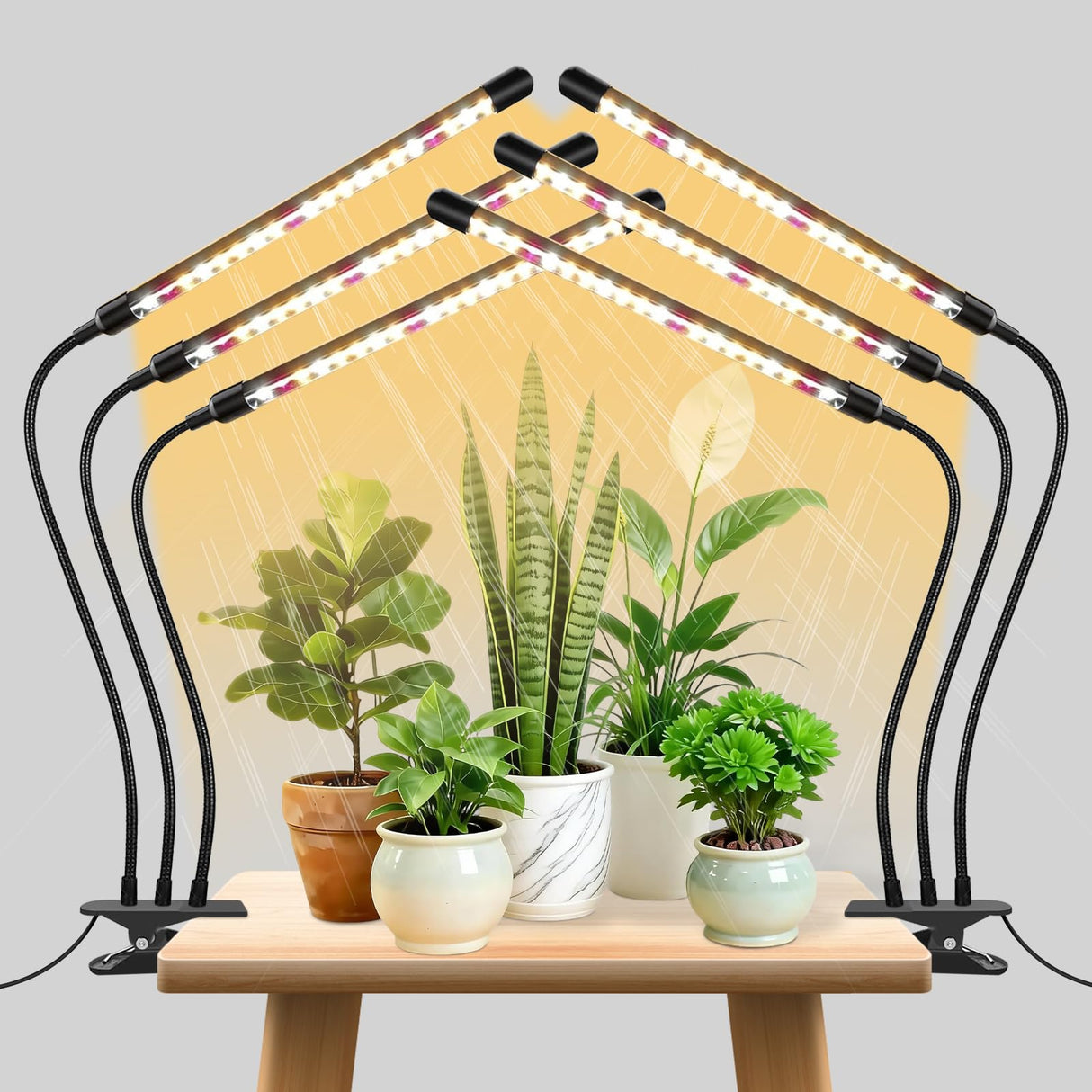 SDOVUERC 3head Plant Lights, 2Pack Grow Lights for Seed Starting, Full Spectrum Growing Lamps with Clip for Indoor Plants, Auto ON & Off Timer 3/9/12H, 3 Switch Modes, 10-Level Dimmable Brightness