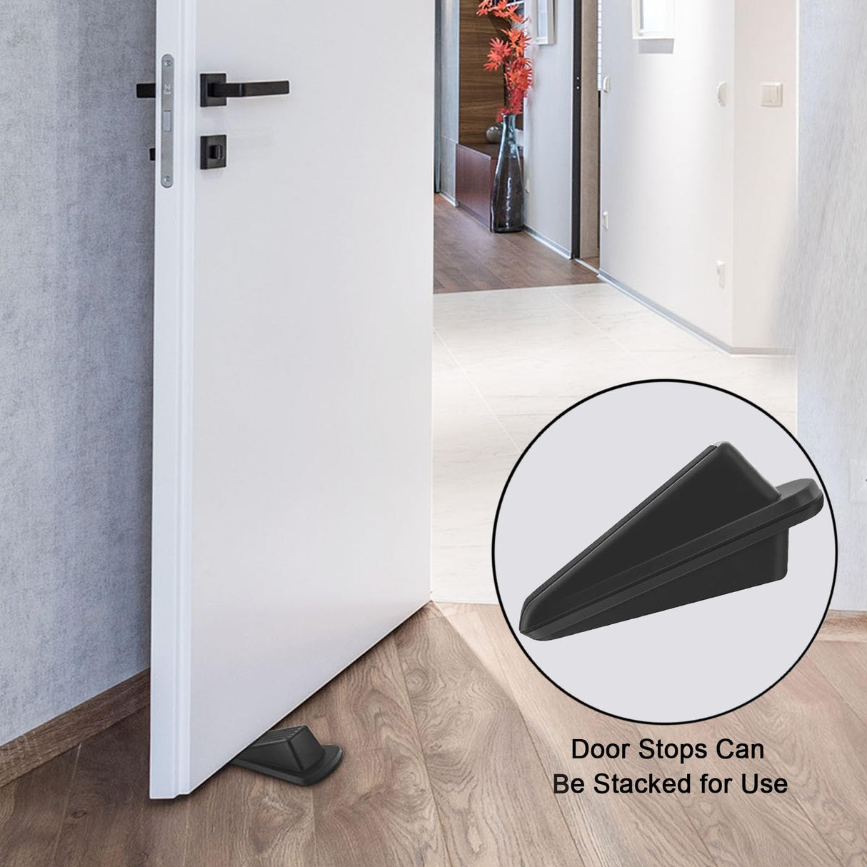 Beieverluck 24 Pack Door Stoppers for Bottom of Door Rubber Door Stop Wedge Sturdy Stackable Door Stops for Floor Wall Carpet Heavy Duty Door, Black