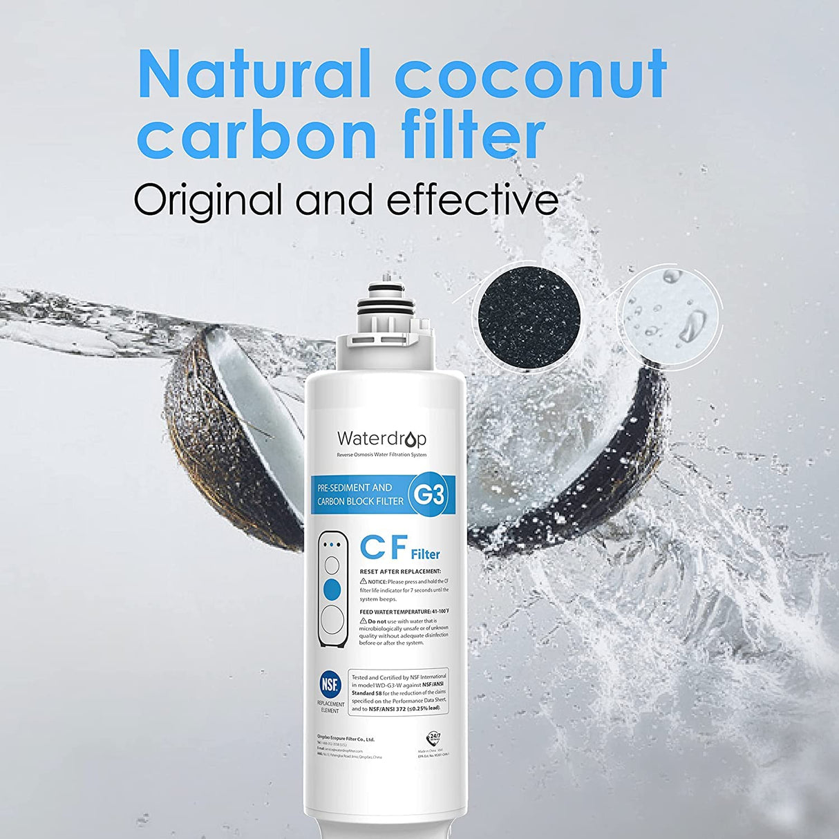 Waterdrop G3-N1CF Filter, Replacement for Waterdrop G3-W & G3P600 & G3P800 Reverse Osmosis System, 6-month Lifetime