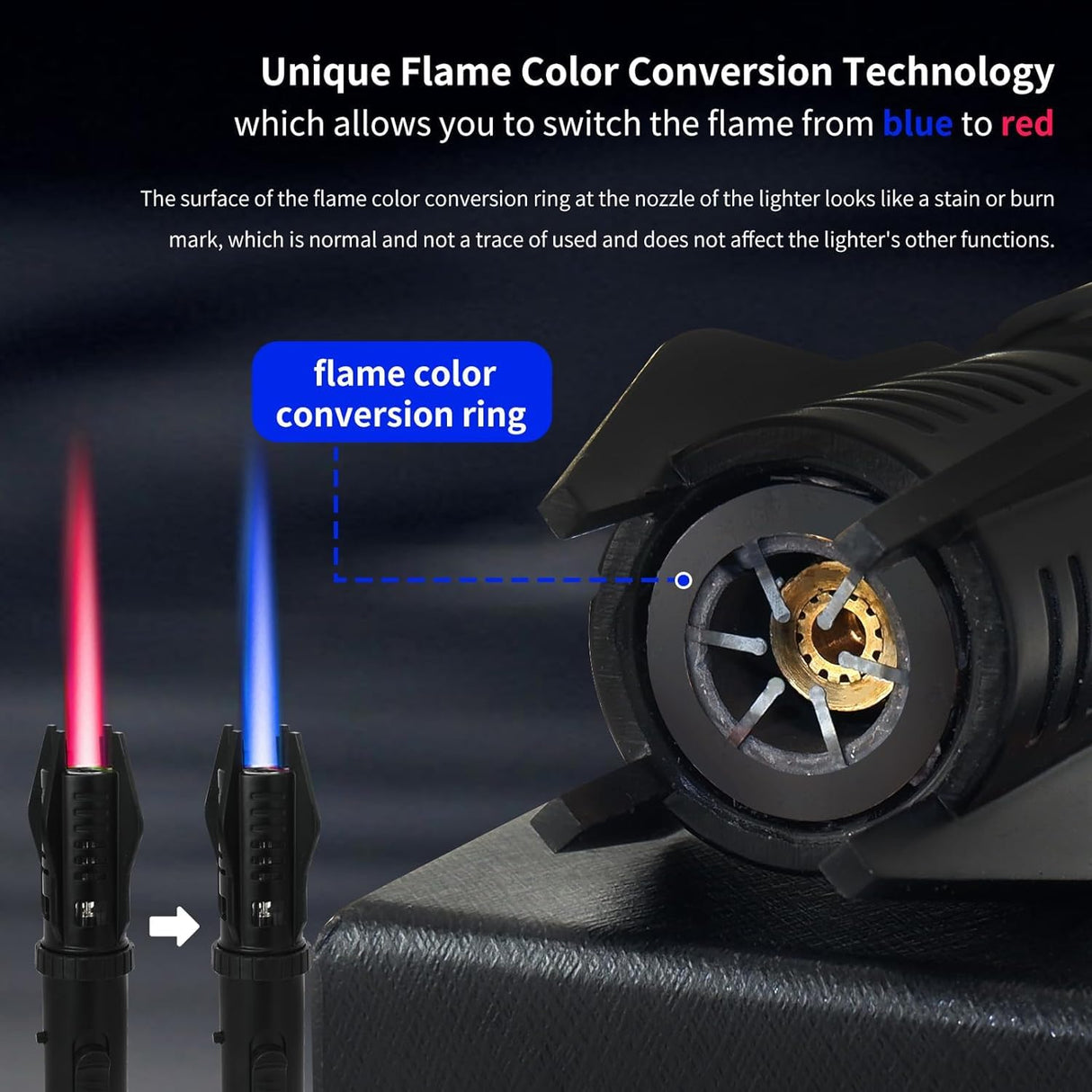 Torch Lighter, Bright Fire Lighter with Safety Lock and Adjustable Red/Blue Flame, Refillable Butane Gas Windproof Jet Flame Cool Lighters, for Candles Campfires BBQ Baking, Camping, Gift