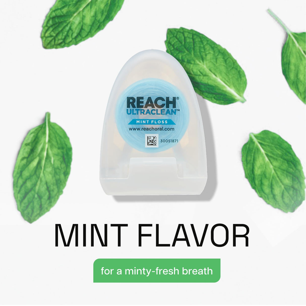 REACH Ultraclean Dental Floss, Mint, Plaque Remover for Teeth, Shred Resistant, Waxed, Easy on Gums & Teeth, Mint, Oral Care, PFAS Free, for Adults & Kids, 6 Pack, 30 yd