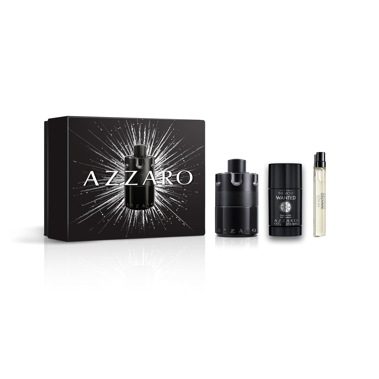 Azzaro The Most Wanted Eau de Parfum Intense - Seductive Mens Cologne Gift Set - 3-Piece Set Includes Full Size Fragrance (100ml) + Travel Size Spray (10ml) + Deodorant Stick (77g) - Gifts for Men