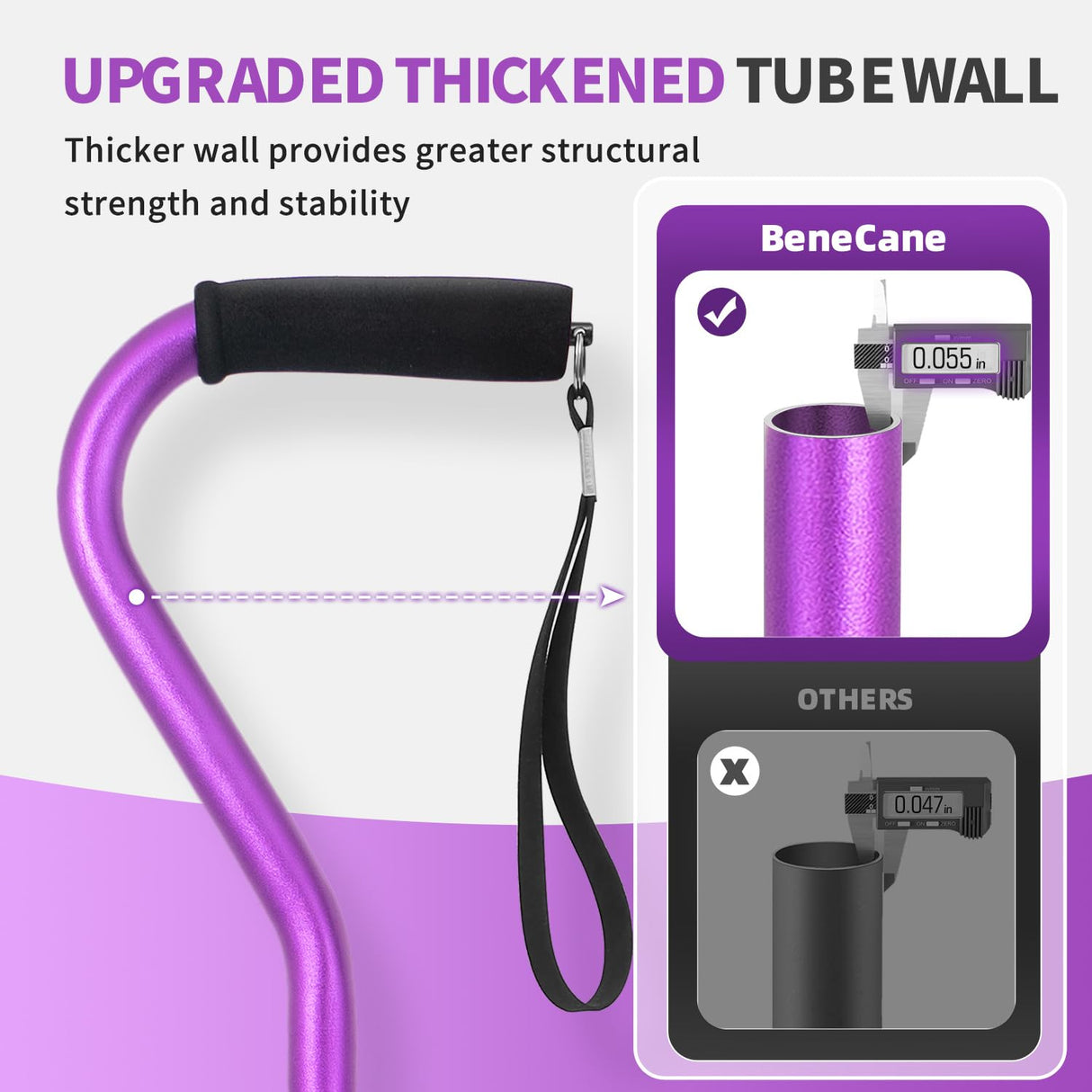 BeneCane Walking Cane for Men & Women Adjustable Cane with Offset Soft Cushioned Handle -Portable Lightweight Sturdy Mobility Walker Aid for Elderly, Seniors Collapsible Cane