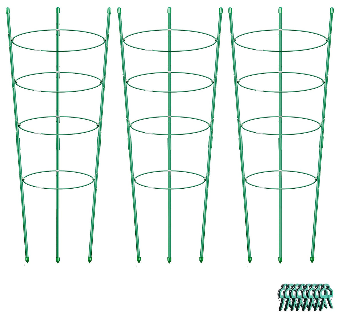 Alliico Plant Support Cages for Climbing Plant Upgrade Flower Tomato cage with Stand Stakes and Stable Support Rings, 3 Pack with 12 Clips (36")