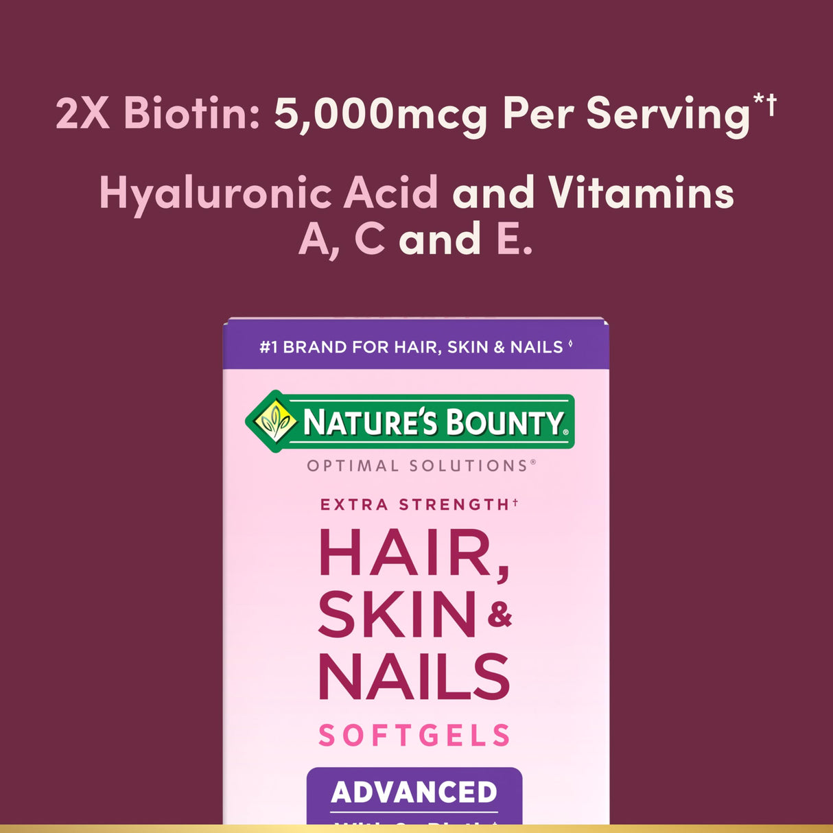 Nature's Bounty Advanced Hair, Skin & Nails, Argan-Infused Vitamin Supplement with Biotin and Hyaluronic Acid, 150 Rapid Release Softgels (Pack of 2)