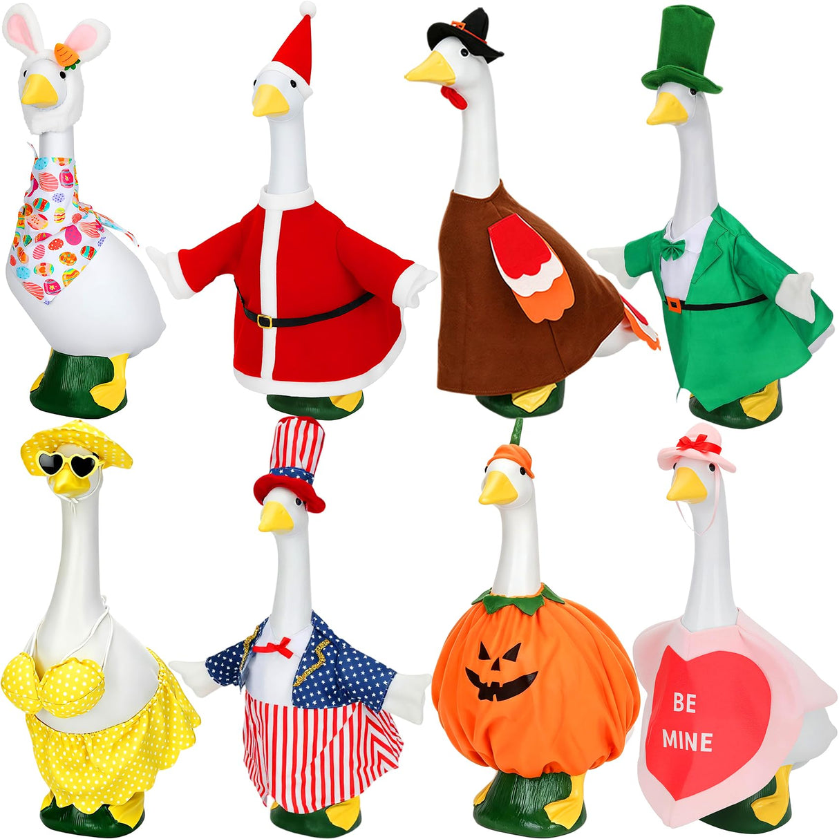 8 Set Holiday Porch Goose Outfits, All Seasons Bundle for 4th of July, Fall, Halloween, Christmas Decor, Valentine, St. Patrick's Day, Easter, Summer,Lawn & Indoor Outdoor, Fits 23 Inch (No Goose)