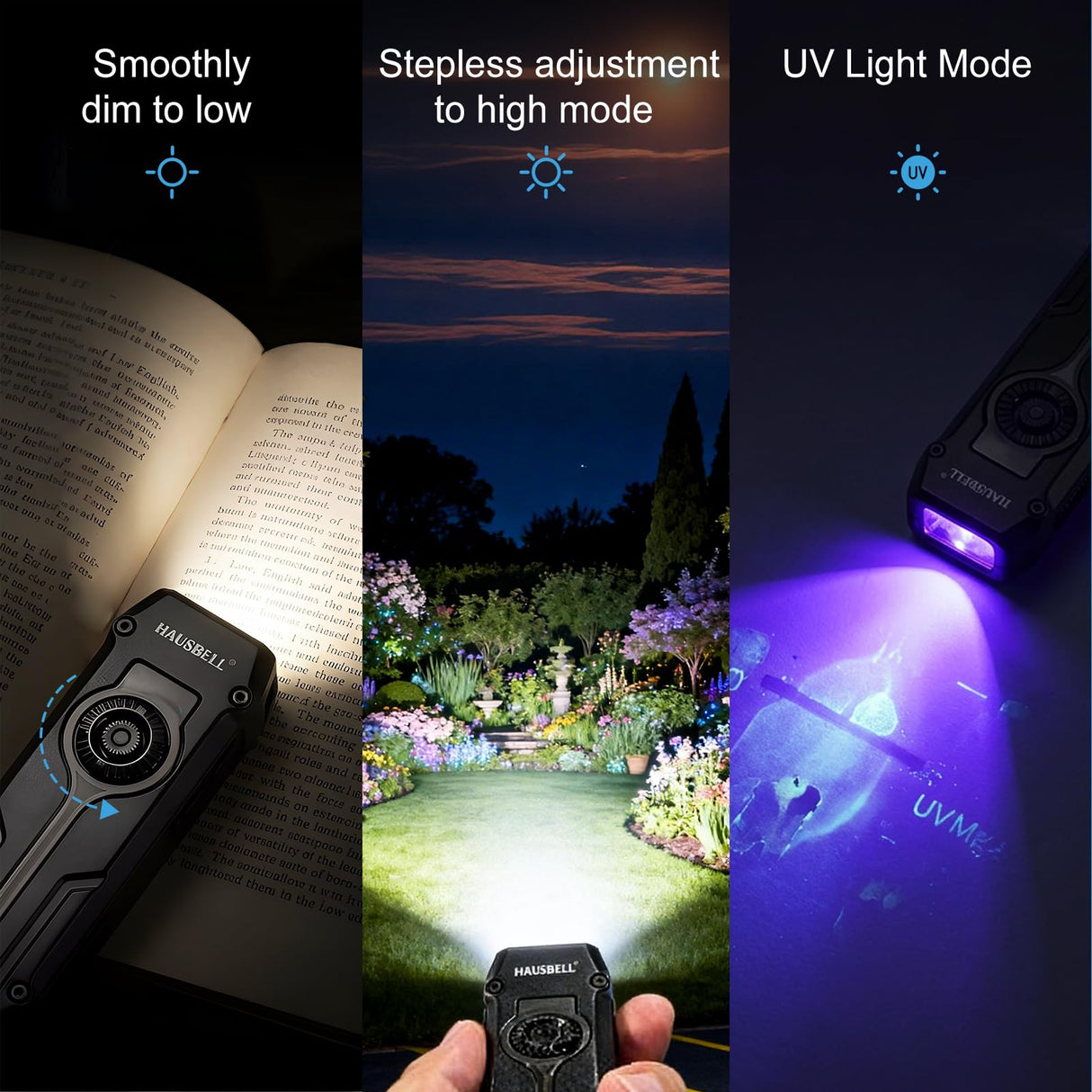 Flat EDC Flashlight, 1800 Lumens Rechargeable Pocket Light with UV & RGB, Stepless Dimming Magnetic Work Light Slim Stainless Steel Flashlight with Red Light for Cats, USB-C for Camping Home Emergency