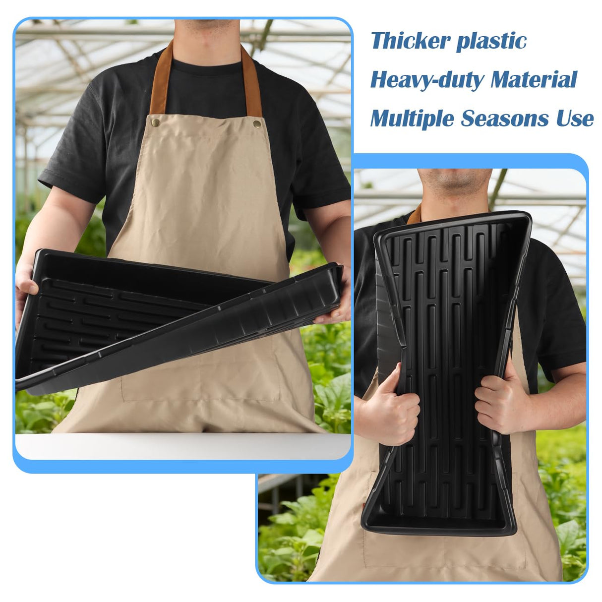 10-Pack Heavy-Duty 1020 Seed Trays – Durable, Thick Plastic Flats for Seed Starting, Microgreens & Transplanting – Fits 7.3'' Humidity Dome and 4'' Planter (21" x 11", 2.76" Deep, No Drain Hole)