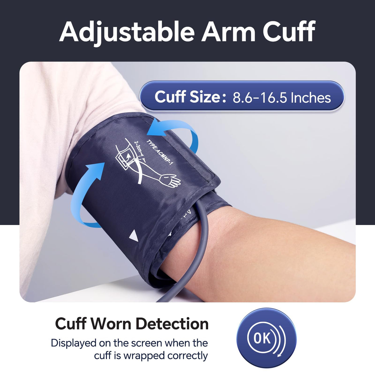 Sinocare Blood Pressure Monitor, Upper Arm Blood Pressure Monitors for Home Use, Adjustable Arm Cuff 8.6"-16.5", One-Button Operation, Dual User, Accurate & Practical (Black)