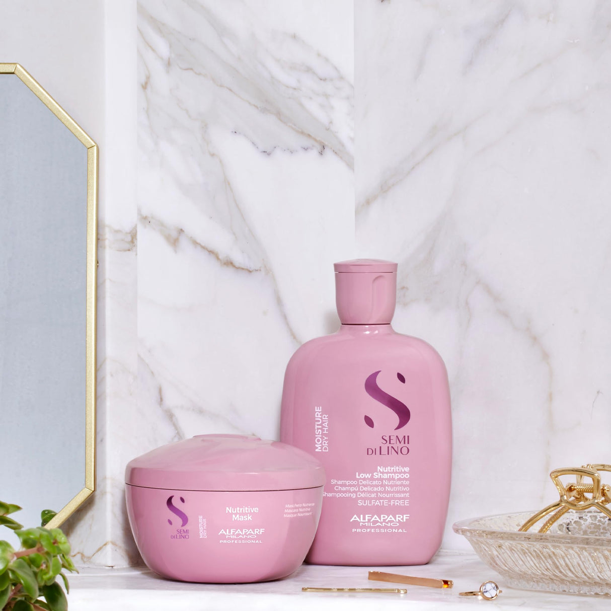 Alfaparf Milano Semi di Lino Moisture Nutritive Sulfate Free Shampoo and Hair Mask Set for Dry Hair - Hydrates, Nourishes, Softens - Safe on Color Treated Hair - Adds Shine and Softness